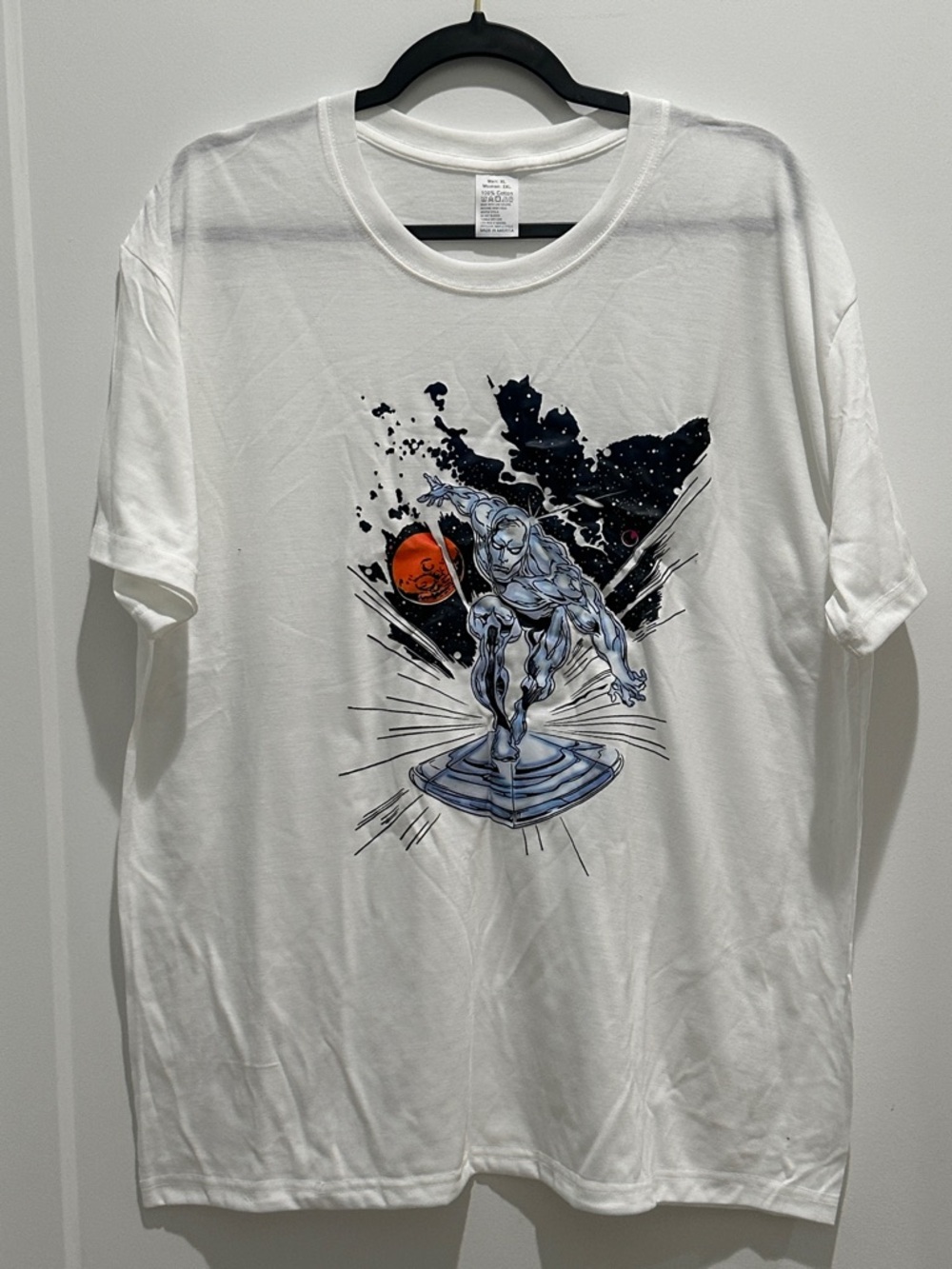 White Graphic Men’s T-Shirt with Silver Surfer Artwork